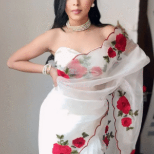 Ready-to-Wear Off White Organza Silk Saree | Elegant Draped Perfection for Every Occasion