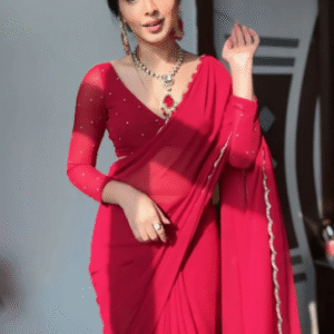 Ready-to-Wear Red Georgette Saree | Elegant Draping in Just Minutes
